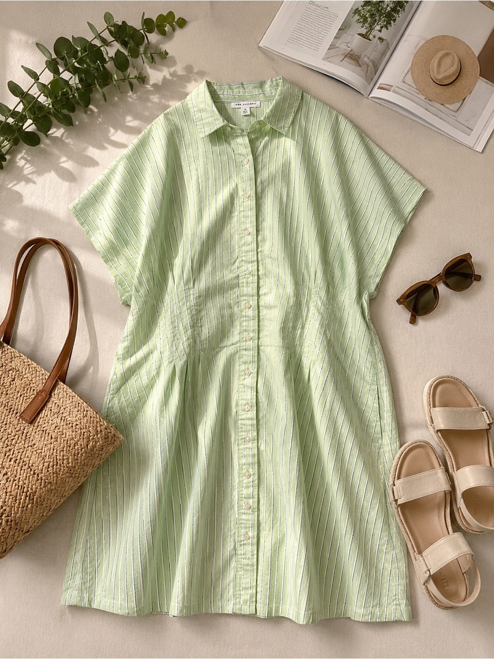 NWT Free Assembly Striped Corset Shirt Dress Light Green XXL